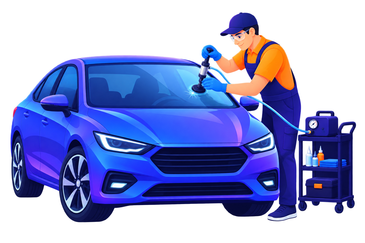 A professional technician providing auto glass repair service